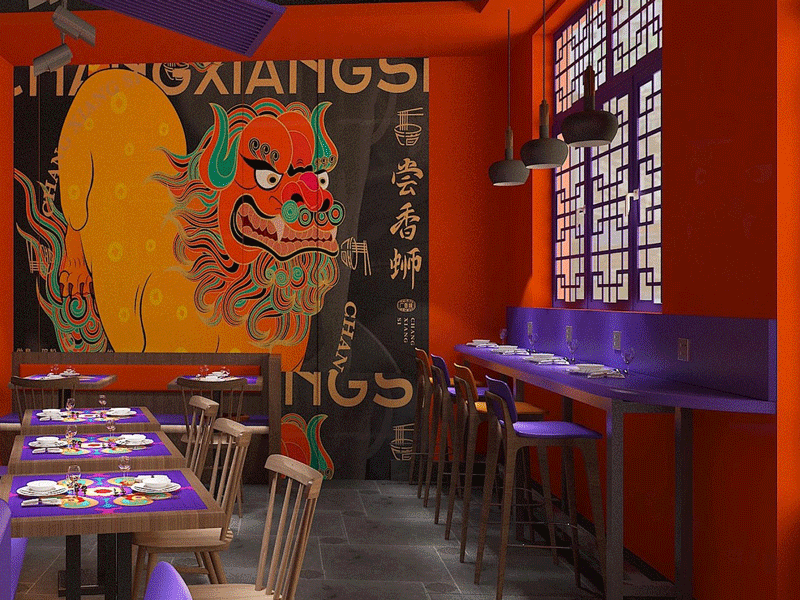 160平米國潮風螺螄粉店鋪裝修設(shè)計