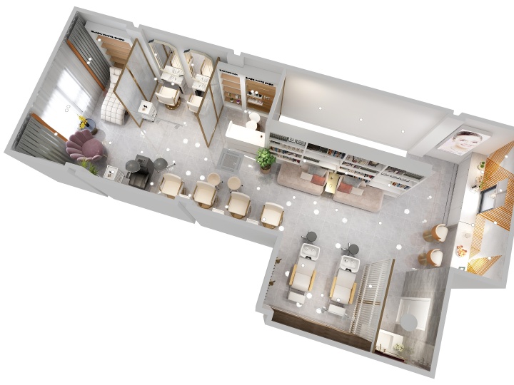 65平米輕奢風格理發(fā)店設計效果圖