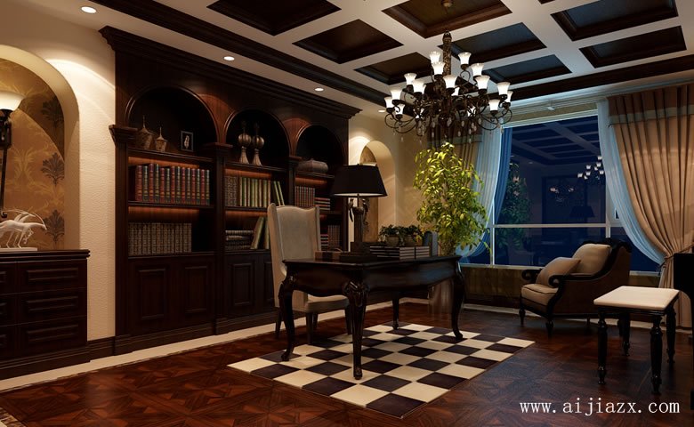  懷舊的文藝280平米美式風(fēng)格超大戶型書(shū)房裝修效果圖