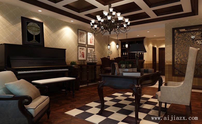 典雅貴氣的280平米美式風(fēng)格超大戶型書(shū)房裝修效果圖