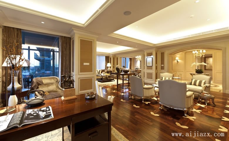 淺色調(diào)的歐式風(fēng)格大戶(hù)型書(shū)房裝修效果圖