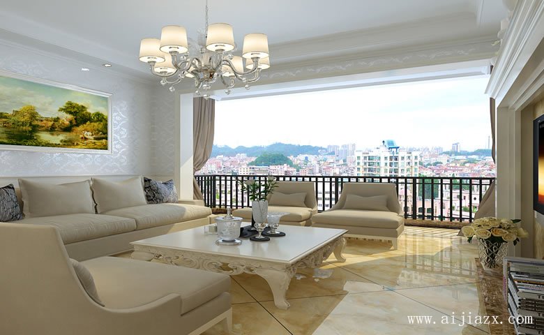 白色開闊的簡歐風(fēng)格客廳裝修效果圖