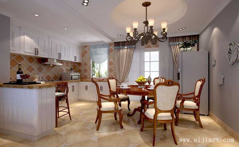 全開(kāi)放式的美式田園風(fēng)格大戶型餐廳裝修效果圖